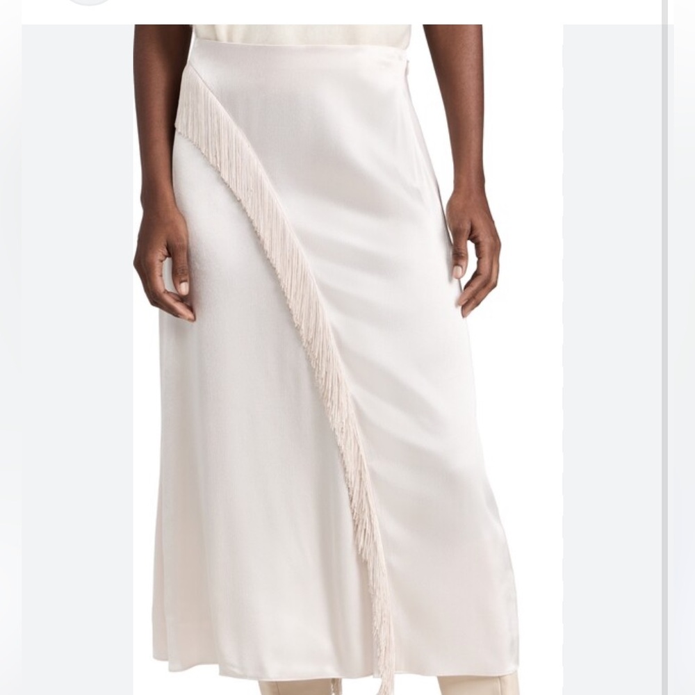 New Vince Women's Asymmetric Fringe Midi Skirt size 8 100% silk - Picture 15 of 16